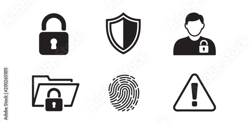 Set of six modern security icons for digital protection privacy and user data safety graphic elements