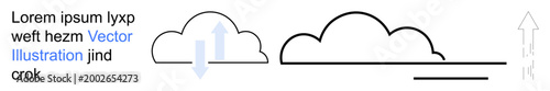 Weather forecasting, atmospheric science, diagram design, education, data visualization, climate study. Two clouds with arrows showing movement. Weather forecasting and atmospheric science concept
