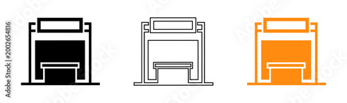 Orange cash register icon on black background point of sale system representation