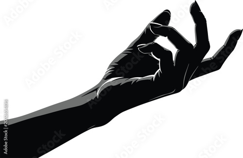 Hand Making OK Gesture in Black Silhouette Isolated on White