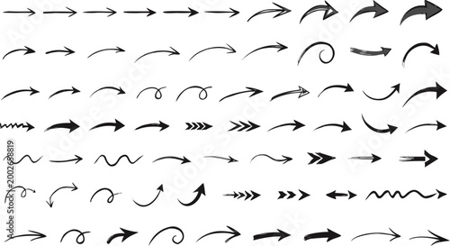 Collection of hand drawn arrows diverse styles and directions for design
