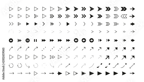 Collection of black and white arrow and geometric design elements