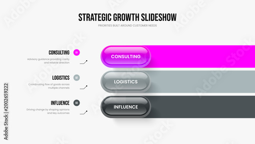 Creative Insight 3 Element Diagram Slide Design. Modern Solution Three Step Infographic Slideshow Template. Digital Review Frame Layout Vector Illustration.