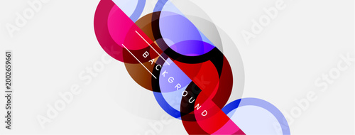 Abstract colorful overlapping circles create dynamic visual effect. White background enhances vibrant shapes, modern design element.