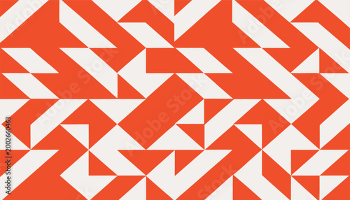 Abstract geometric pattern interlocking red and white triangles