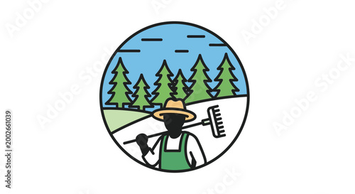 Farmer holding garden tools outdoors.