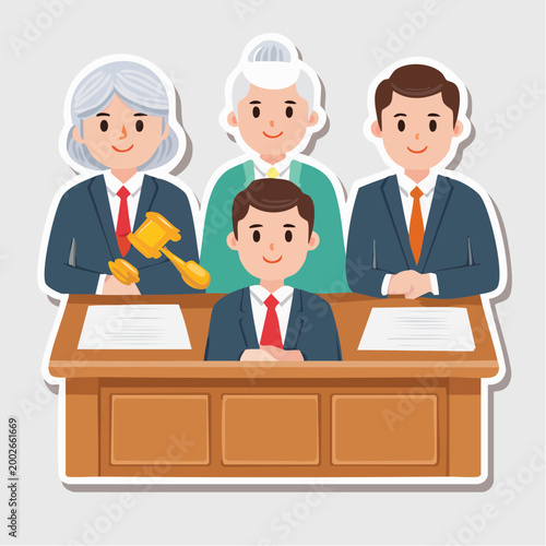Courtroom Scene with Judges and Gavel