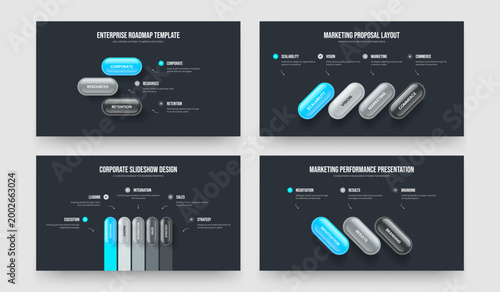 Marketing Profile Three Four Five Element Diagram Frame Design Vector Illustration Collection. Professional Visualization 3 4 5 Step Infographic Slide Layout Bundle.