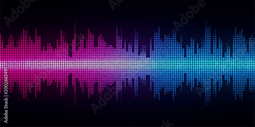 Abstract digital sound wave waveform vector illustration featuring a blue technology equalizer frequency spectrum and audio pulse line for modern music studio or business market design concept