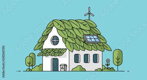 Eco friendly house with green roof.