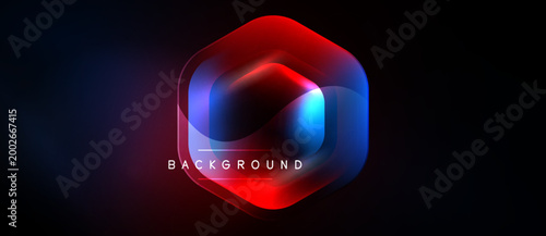 Hexagon design features vibrant blue, red gradients. Dark background enhances glowing effect, modern aesthetic. Text reads background.