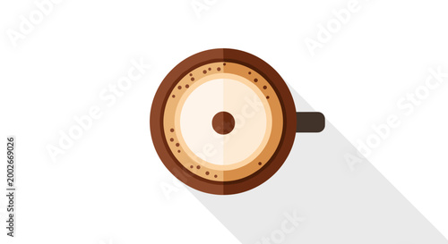 Minimalist illustration of a chai latte in a round mug with a long shadow on a white background