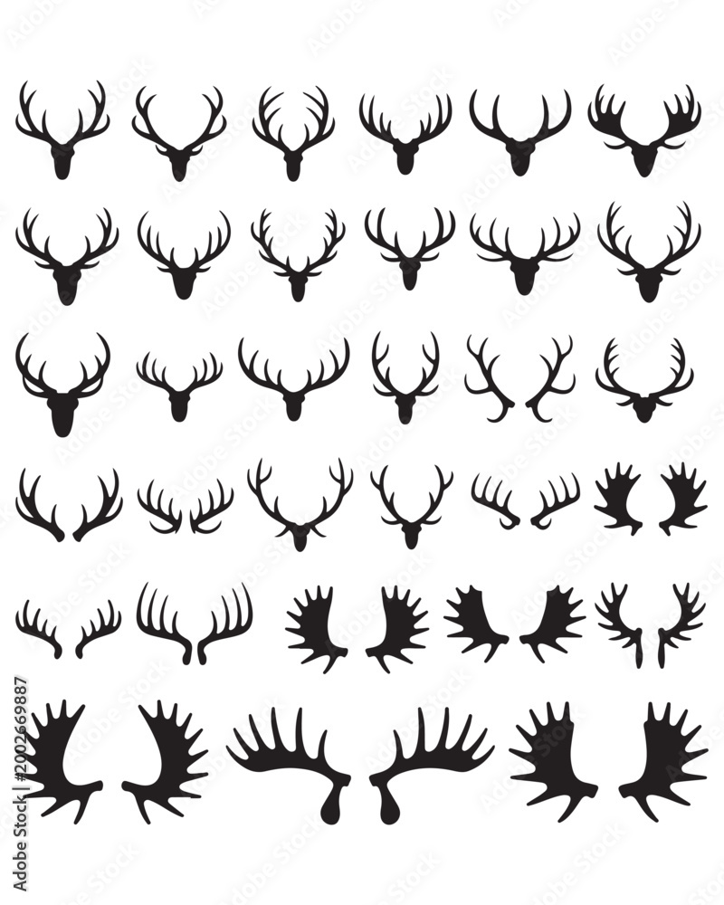 Obraz premium Set of various deer antler silhouettes and shapes