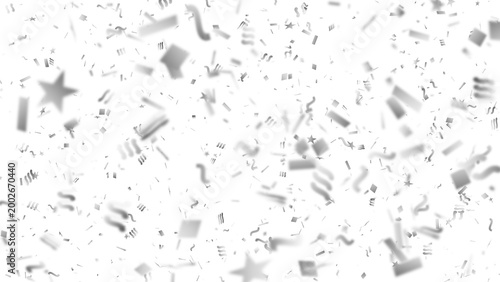 PNG image of Dynamic silver confetti illustration, festive metallic streamers and star shapes, celebratory event design element, sparkling party background texture isolated on Transparent