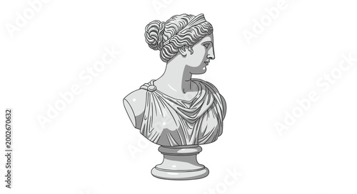 Classic sculpture bust of a woman in ancient Greek or Roman style shown in profile view against a white background.