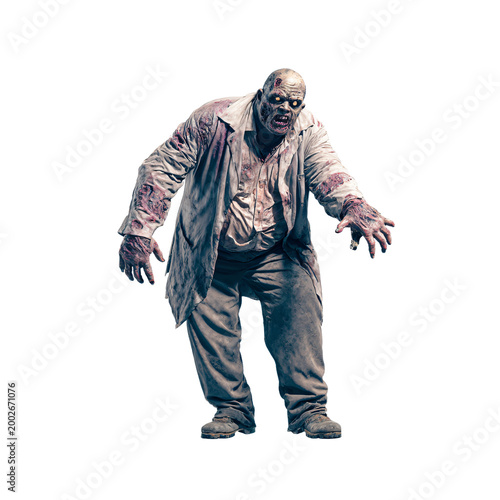 Professional Fat Scary Zombie Transparent Background Isolated White Image