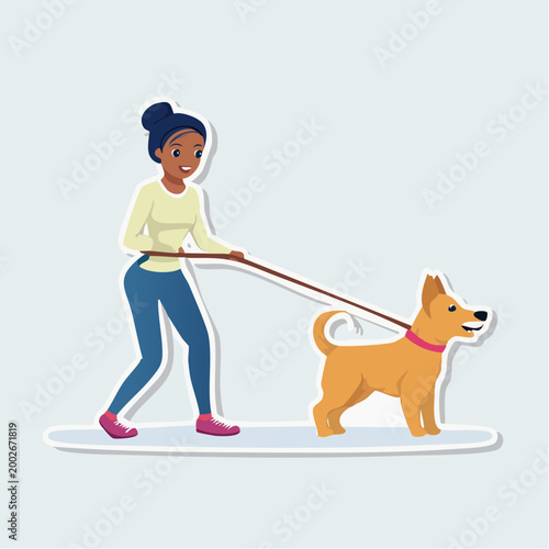Woman Walking Dog on Leash