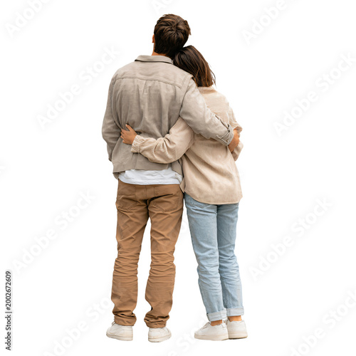 Professional Loving Couple Hugging Back View Tender Embrace Isolated on Transparent Background