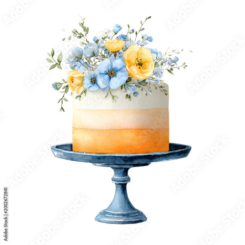 Minimalist Watercolor Cake with White and Orange Ombre Layers - Professional Image for Design Work