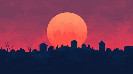 Fototapete Purpur Halloween spectacle under blood moon spooky landscape illustration art dramatic environment artistic viewpoint  © minny