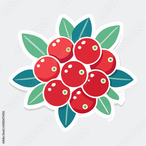 Stylized Illustration of Cranberries with Leaves