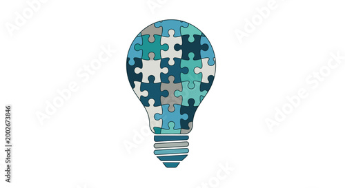Abstract puzzle pieces forming lightbulb on transparent background