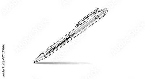 Ballpoint pen casting shadow on transparent background with copy space
