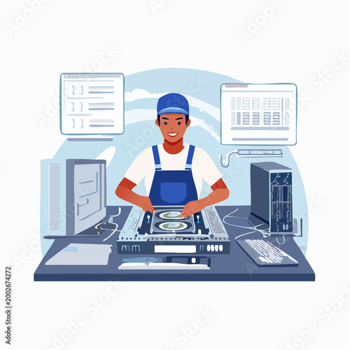 Technician working on computer hardware