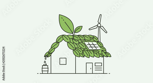 Eco friendly house with green roof.