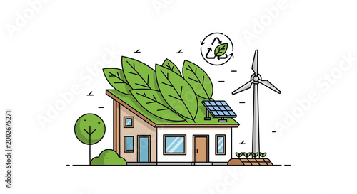 Eco friendly house with green roof.
