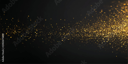 Glowing rain drops on a window over a magical fiber optics background with bright gold glitter particles and holiday star light spots