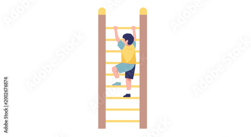Tableau sur toile Boy climbing a ladder fast.