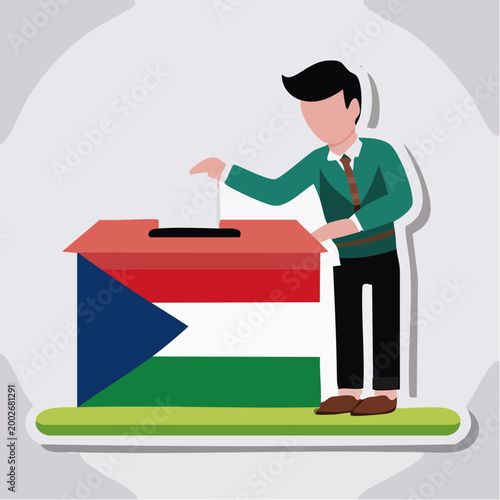 Man casting vote in ballot box with flag colors