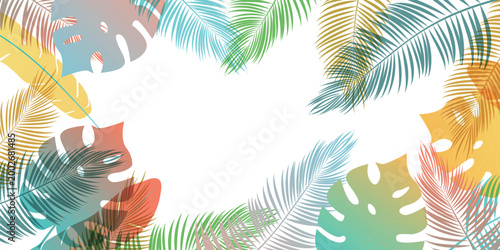 Colorful tropical palm leaves border background design