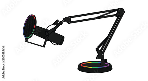 Microphone with boom arm black and colorful vector illustration