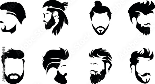 Modern Men's Hairstyles and Beard Styles Vector Set for Barbershop and Grooming Design
