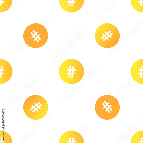 Seamless pattern of yellow circles with hash symbols isolated on a transparent background