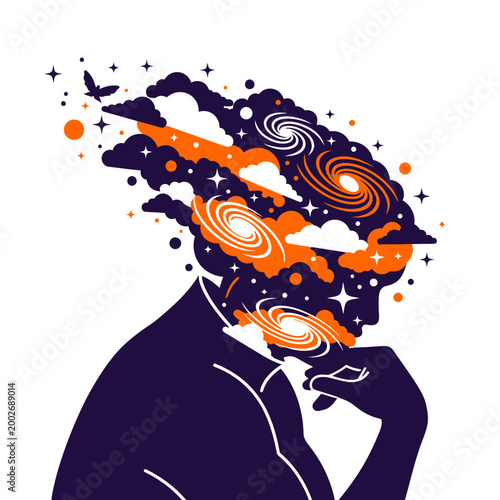 Abstract Silhouette Head Filled With Cosmic Galaxy Elements.