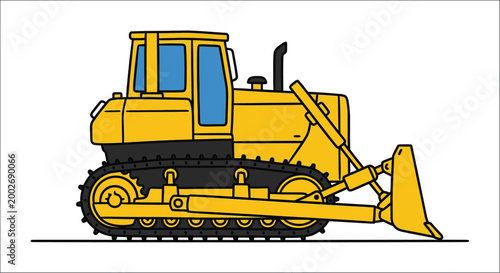 yellow bulldozer illustration side view on white background