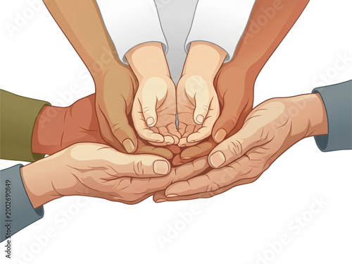 Symbolic vector illustration of a child's hands resting in their parents' hands, representing security and family unity for Global Day of Parents 

