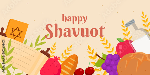 happy shavuot banner illustration in flat design style