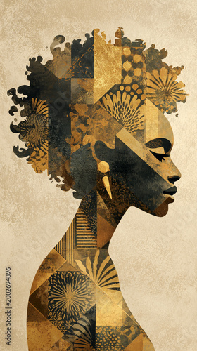 Abstract silhouette of African woman in geometric collage