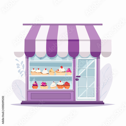 Illustration of a charming cupcake shop storefront