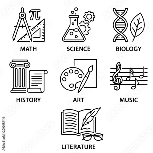 School Subjects Black and White Education Icon Bundle
