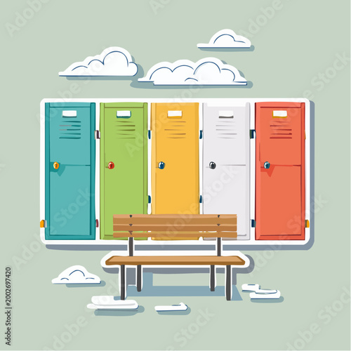 Colorful Lockers and Bench Illustration