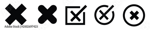 Collection of various black x marks and crosses on white background