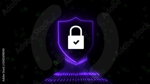 Cybersecurity animation with glowing shield icon protecting encrypted digital data on  network. Futuristic cybersecurity shield glowing,4K animated .4k animation video,4k
