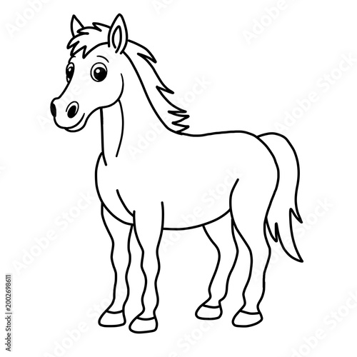 Cute Horse Cartoon Outline Black and White Coloring Page Illustration