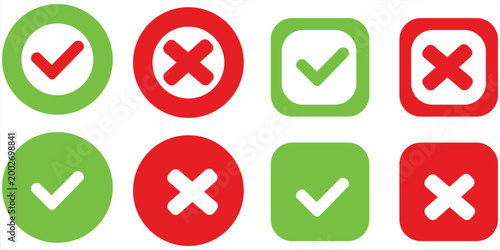 Check Mark and Cross Icons Set – Green and Red UI Symbols