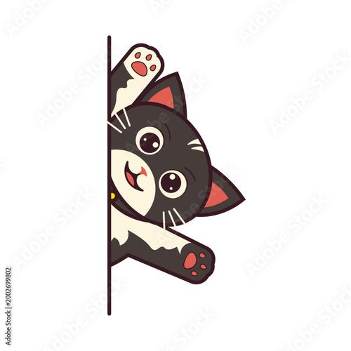 Cute Cat Peeking and Waving